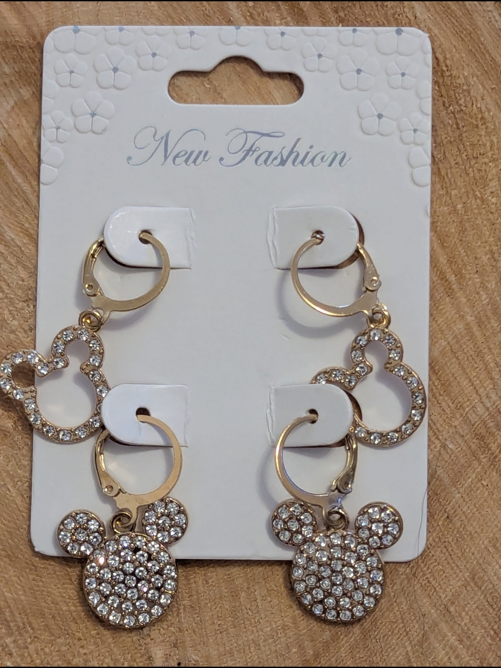 2 Pairs Gold-Tone Crystal Mouse Drop Earrings